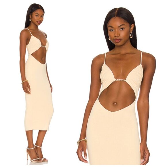 Camila Coelho | NWT Kendall Cut Out Bodycon Midi Dress in Vanilla Cake Size M - Picture 1 of 10